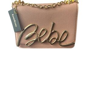 Bebe Blush Pink Crossbody Bag with Gold Chain